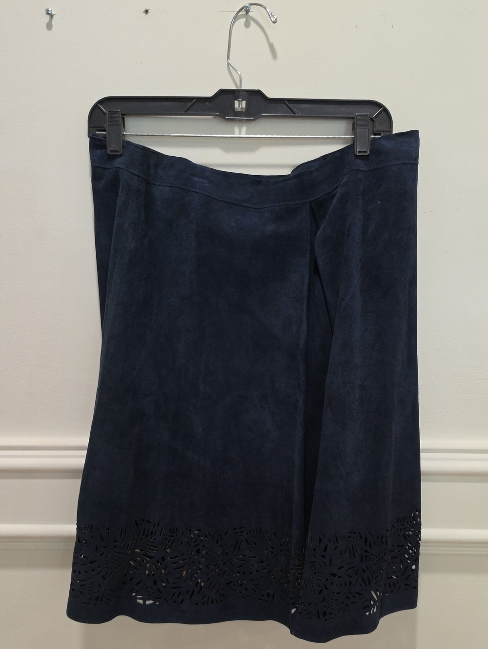 Women's Navy Suede A-Line Skirt with Laser-Cut Hem